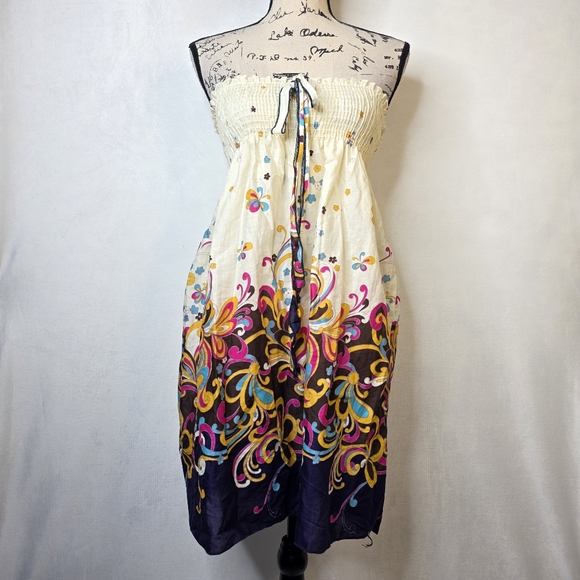Azules Y2k boho strapless tube top mini dress sz L - Picture 1 of 3